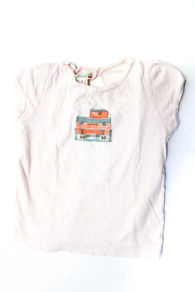 Bonpoint Girls Scoop Neck Short Sleeve Graphic Print Cotton Tee Shirt Pink Size