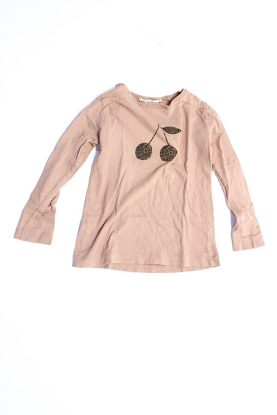 Bonpoint Girls Scoop Neck Graphic Print Cotton Long Sleeve Tee Shirt Brown Size