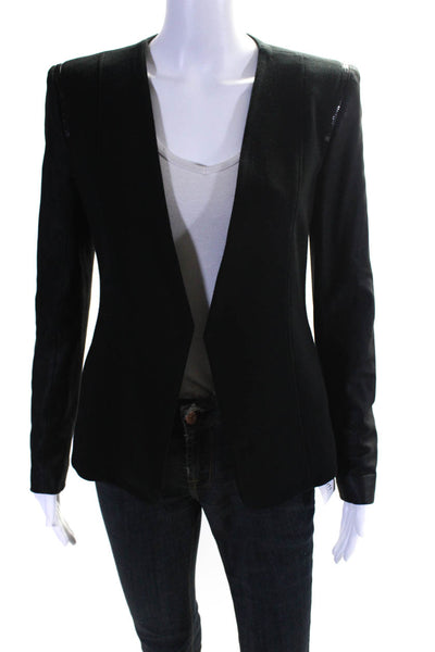 Theory Womens Open Front Solid Suede Long Sleeve Blazer Black Size Petite