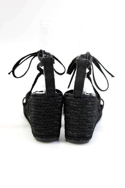 Alberta Ferretti Womens Canvas Lace Up Strappy Wedges Black Size 7