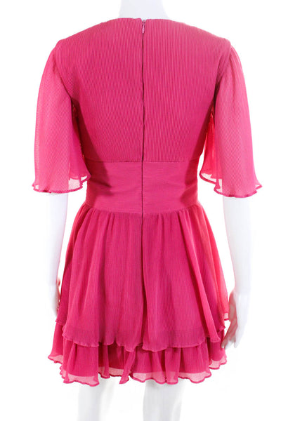 Keepsake Womens Scoop Neck Zip Back Solid Pleated Midi Dress Pink Size XS
