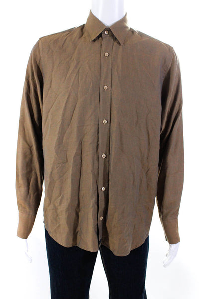 Ted Baker London Mens Cotton Long Sleeve Causal Button Down Shirt Brown Size 3