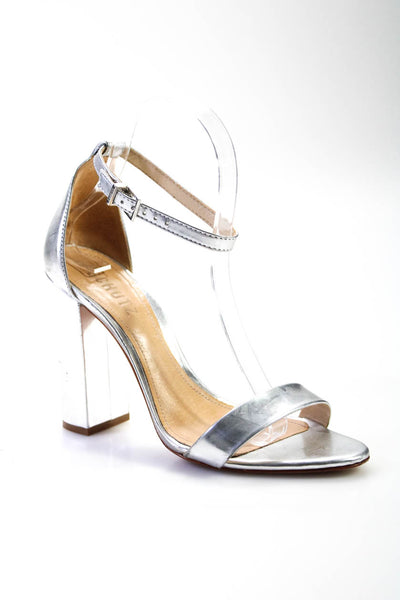 Schutz Womens Ankle Strap Solid Metallic High Heel Sandals Silver Tone Size 7