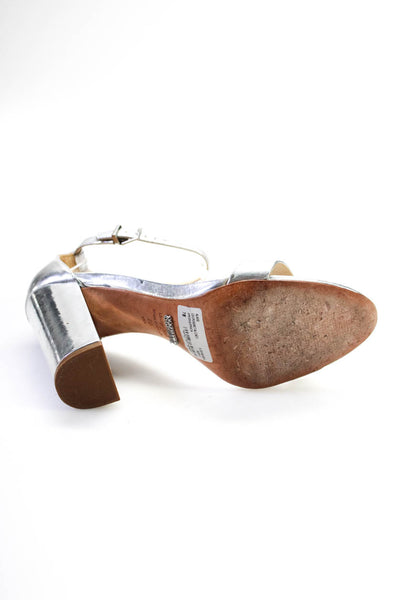 Schutz Womens Ankle Strap Solid Metallic High Heel Sandals Silver Tone Size 7