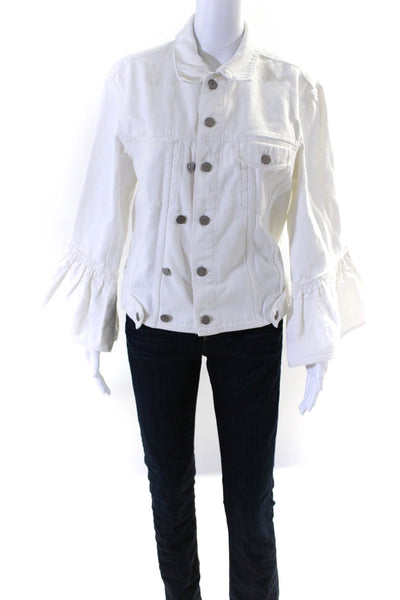 3.1 Phillip Lim Women's Collar Bell Sleeves Denim Jacket White Size 10