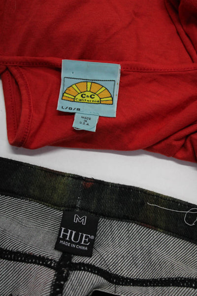 C&C California Hue Womens Tee Shirt Leggings Red Gray Medium Large Lot 2