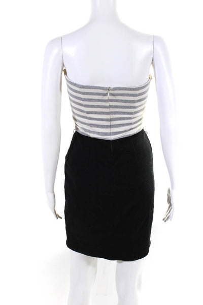 L Agence Womens Strapless Solid Striped Cotton Midi Dress Black Size 1