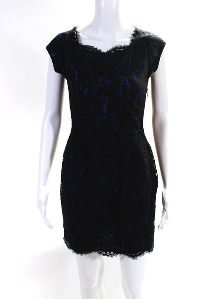 Joie Womens Scoop Neck Short Sleeve Floral Lace Midi Dress blue Black Size XS