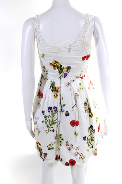BB Dakota Womens Scoop Neck Lace Trim Floral Pleated Flare Dress White Size 0