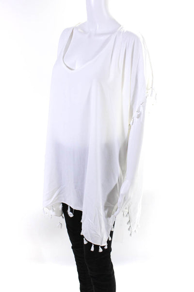 Seafolly Womens V Neck Tassel Cover Up Tunic White Size M/L