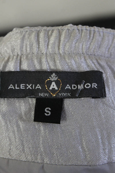 Alexia Admor Womens Zip Ruffled A-Line Metallic Knee Length Dress Silver Size S