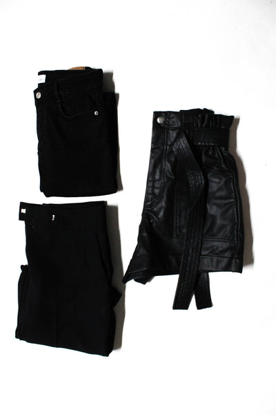 Zara Women's Paper Bag Waist Faux Leather Short Black Size XS Lot 3