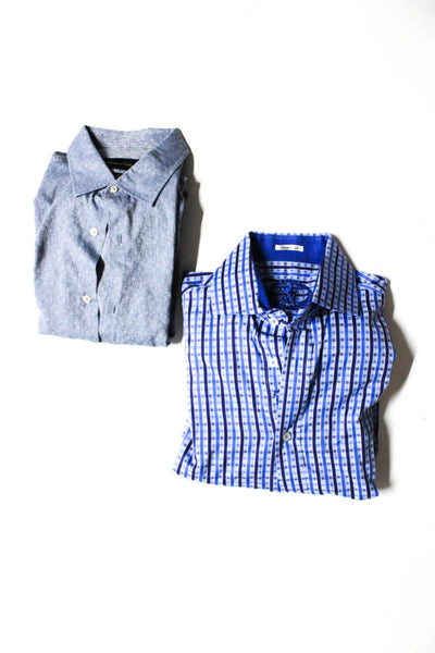 Shape Fit Men's Long Sleeves Button Shirt Blue Gray Plaid Size L Lot 2