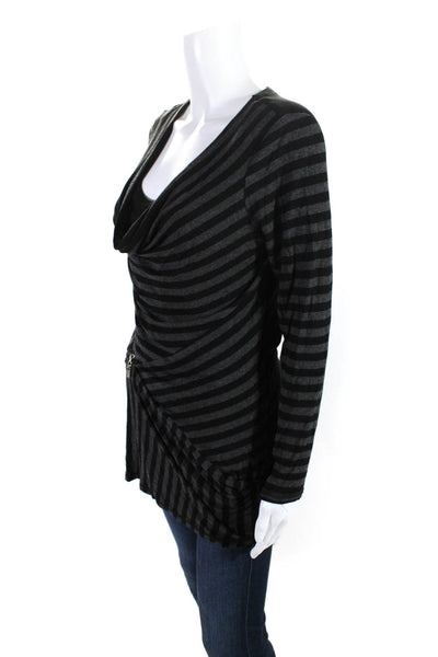Joseph Ribkoff Women's Long Sleeve Stripe Drape Neck Blouse Black Size 12