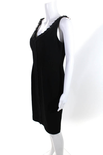 Carmen Marc Valvo Women's Sleeveless Ruffle V-Neck Midi Dress Black Size 8