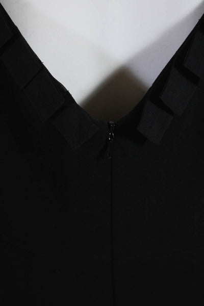 Carmen Marc Valvo Women's Sleeveless Ruffle V-Neck Midi Dress Black Size 8