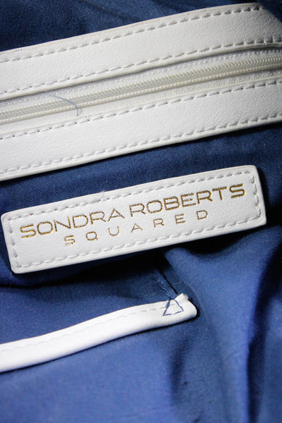 Sondra Roberts Womens Double Handle Fringe Denim Tote Handbag Blue White