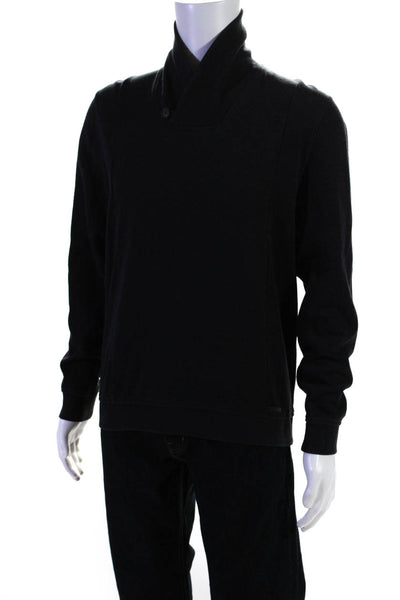 Ted Baker London Mens Collared Solid Tight Knit Cotton Sweater Black Size 5