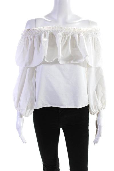Alexis Womens White Off Shoulder Ruffle Top Size 0 10636672