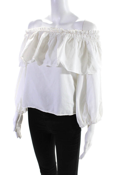 Alexis Womens White Off Shoulder Ruffle Top Size 0 10636643