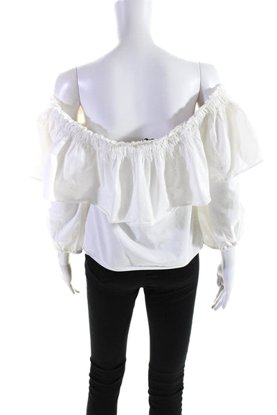 Alexis Womens White Off Shoulder Ruffle Top Size 0 10636643