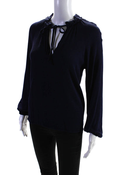 BLAQUE LABEL Womens Navy Ruffle Neck Blouse Size 0 11424093