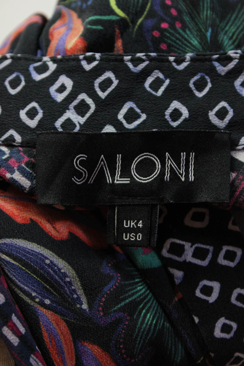 Saloni Womens Crew Neck Abstract Floral Silk Button Down Midi