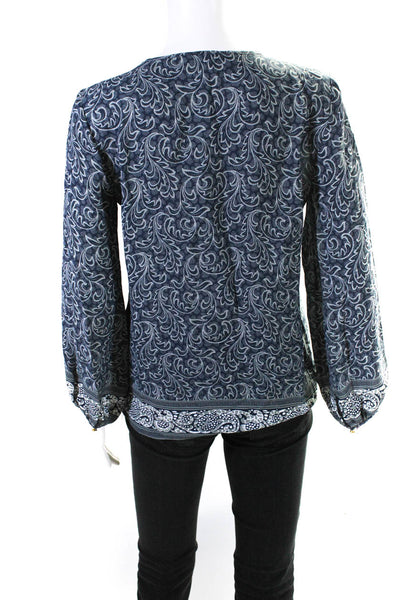 Vanessa Bruno Womens V Neck Long Sleeve Abstract Blouse Top Blue Size 34