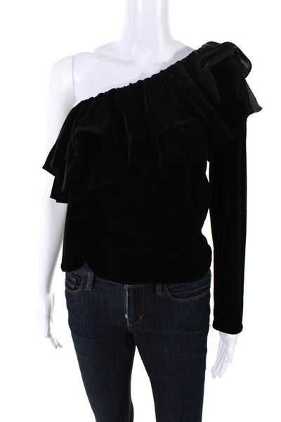 Misa Womens Ruffled One Shoulder Velvet Shirt Black Size Small