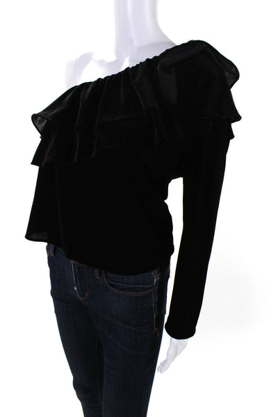 Misa Womens Ruffled One Shoulder Velvet Shirt Black Size Small