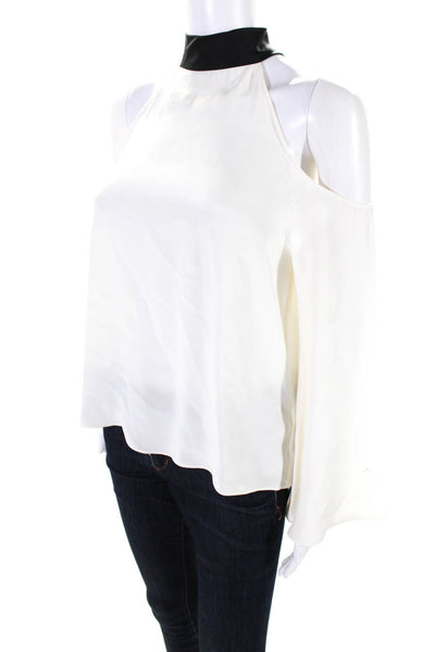 Ramy Brook Womens High Neck Tie Back Cold Shoulder Silk Shirt White Size Small