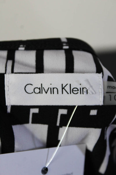 Calvin Klein Womens Geometric Drawstring Straight Leg Jumpsuit Black Size 10