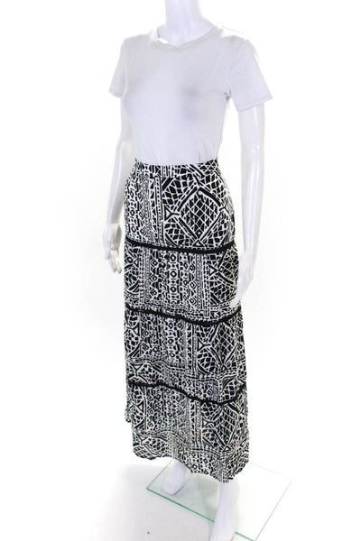 Trina Turk Womens Cotton Abstract Print Tiered Maxi Skirt Black Size 8