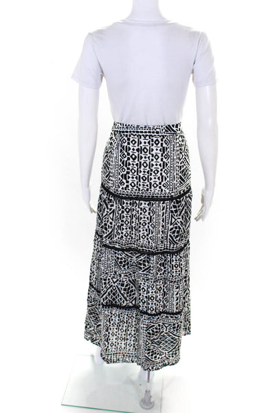 Trina Turk Womens Cotton Abstract Print Tiered Maxi Skirt Black Size 8