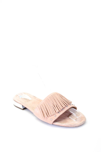 Schutz Women's Suede Tassel Flat Slip On Sandals Pink Size 8.5