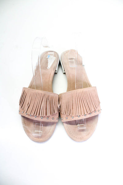 Schutz Women's Suede Tassel Flat Slip On Sandals Pink Size 8.5