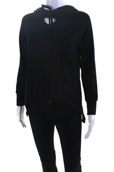 LNA Womens Keyhole Hooded Pullover Sweatshirt Black Size Small