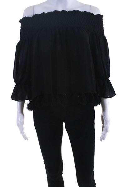 Misa Womens Smocked Off Shoulder Top Blouse Black Size Small