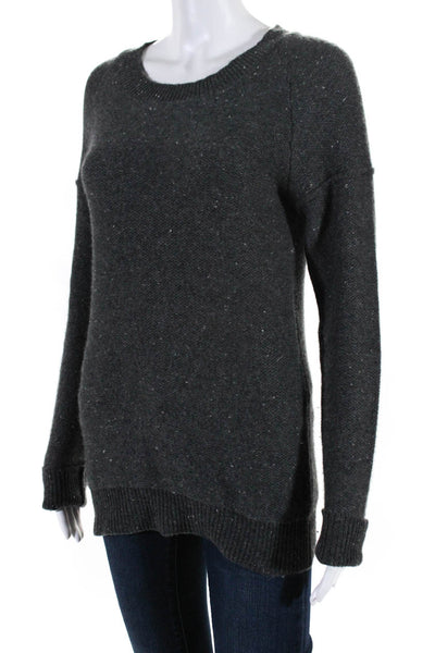 Wyatt Womens Speckled Scoop Neck Cashmere Sweater Gray Size Small