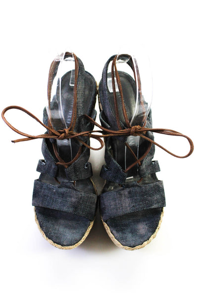 Stuart Weitzman Womens Denim Canvas Jute Wedge Sandals Blue Size 6.5