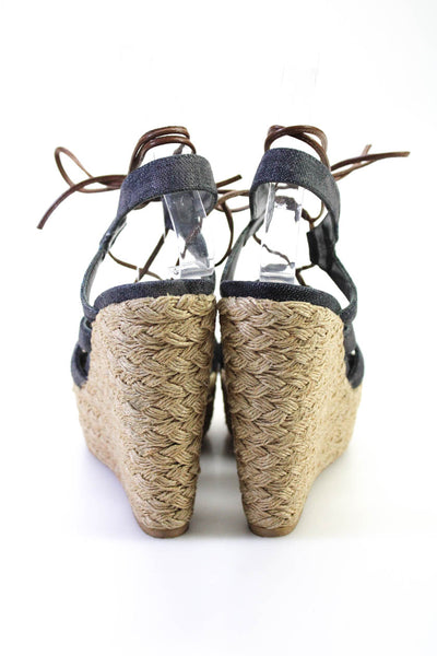 Stuart Weitzman Womens Denim Canvas Jute Wedge Sandals Blue Size 6.5