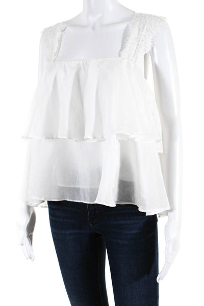 Cami Women's Square Neck Lace Strap Ruffle Blouse White Size S