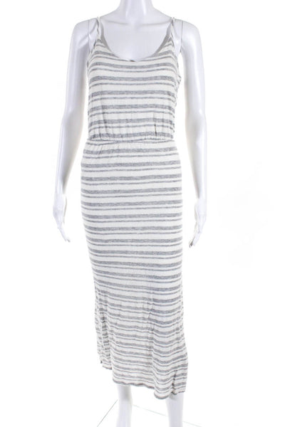 Splendid Women's Scoop Neck Spaghetti Slit Hem Maxi Dress Gray Striped Size M