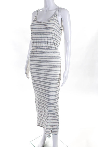 Splendid Women's Scoop Neck Spaghetti Slit Hem Maxi Dress Gray Striped Size M