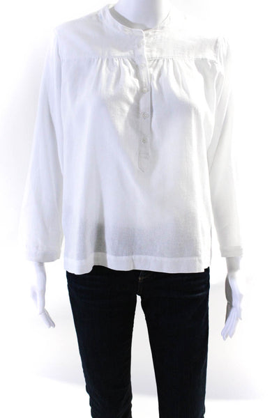 Sunny Women's Round Neck Long Sleeves Half Button Blouse White size 2