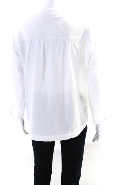 Sunny Women's Round Neck Long Sleeves Half Button Blouse White size 2