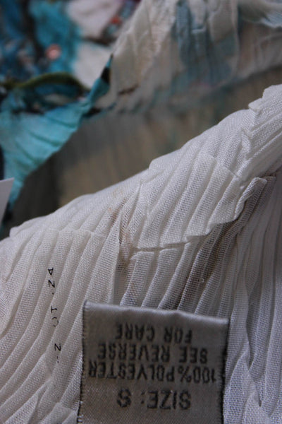 Alberto Makali Womens Crinkle Sequin V-Neck Printed Blouse Top White Size S