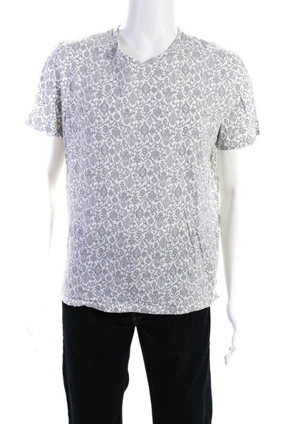 Allsaints Mens Scoop Neck Short Sleeve Abstract Cotton Tee Shirt White Size L