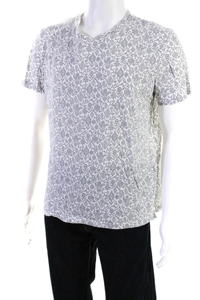 Allsaints Mens Scoop Neck Short Sleeve Abstract Cotton Tee Shirt White Size L