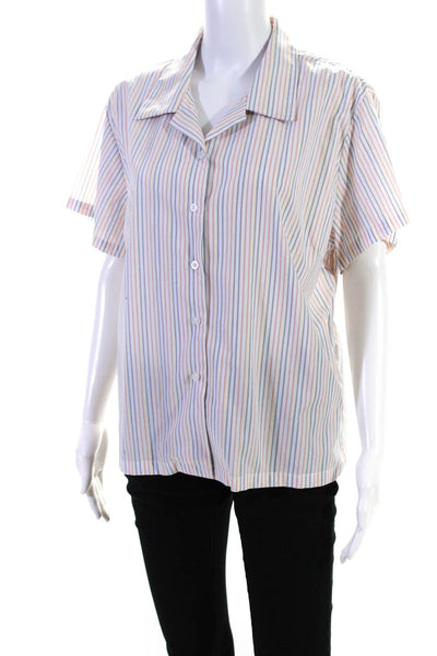 Dress Shirt Marieclaire St John Womens Striped Button Up Blouse White Size L